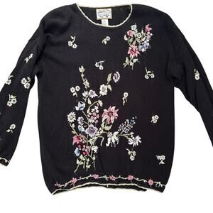 Vintage Retro Heirloom Collectibles‎ Floral Sweater Ramie L